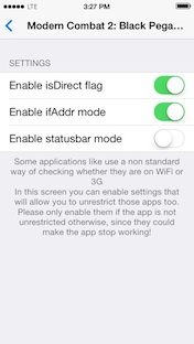 Screenshot - 3G Unrestrictor config app - Advanced Screen